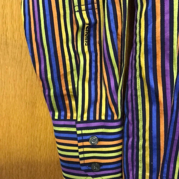 renoma black/bright multicolor stripe button shirt - Picture 3 of 7